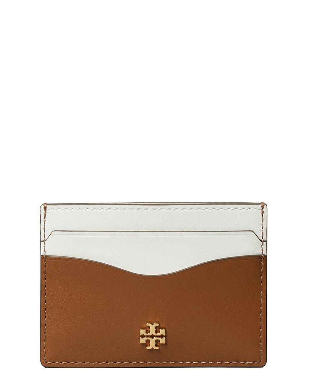 Tory Burch White Emerson Soft Leather Color-Block Slim Card Case