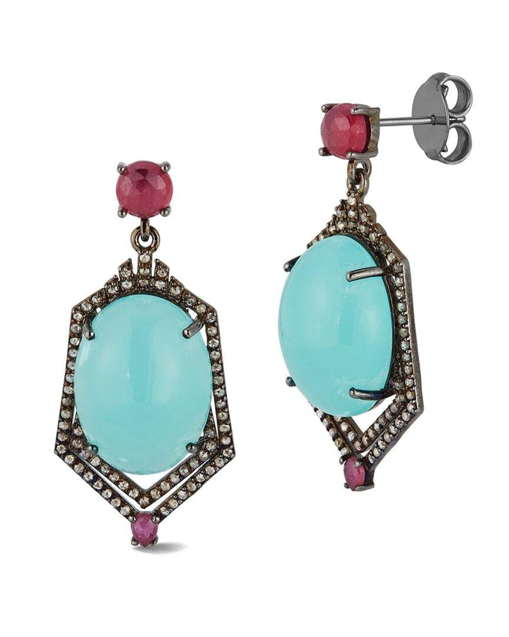 Banji Jewelry Blue Silver 0.97 Ct. Tw. Diamond & Gemstone Drop Earrings