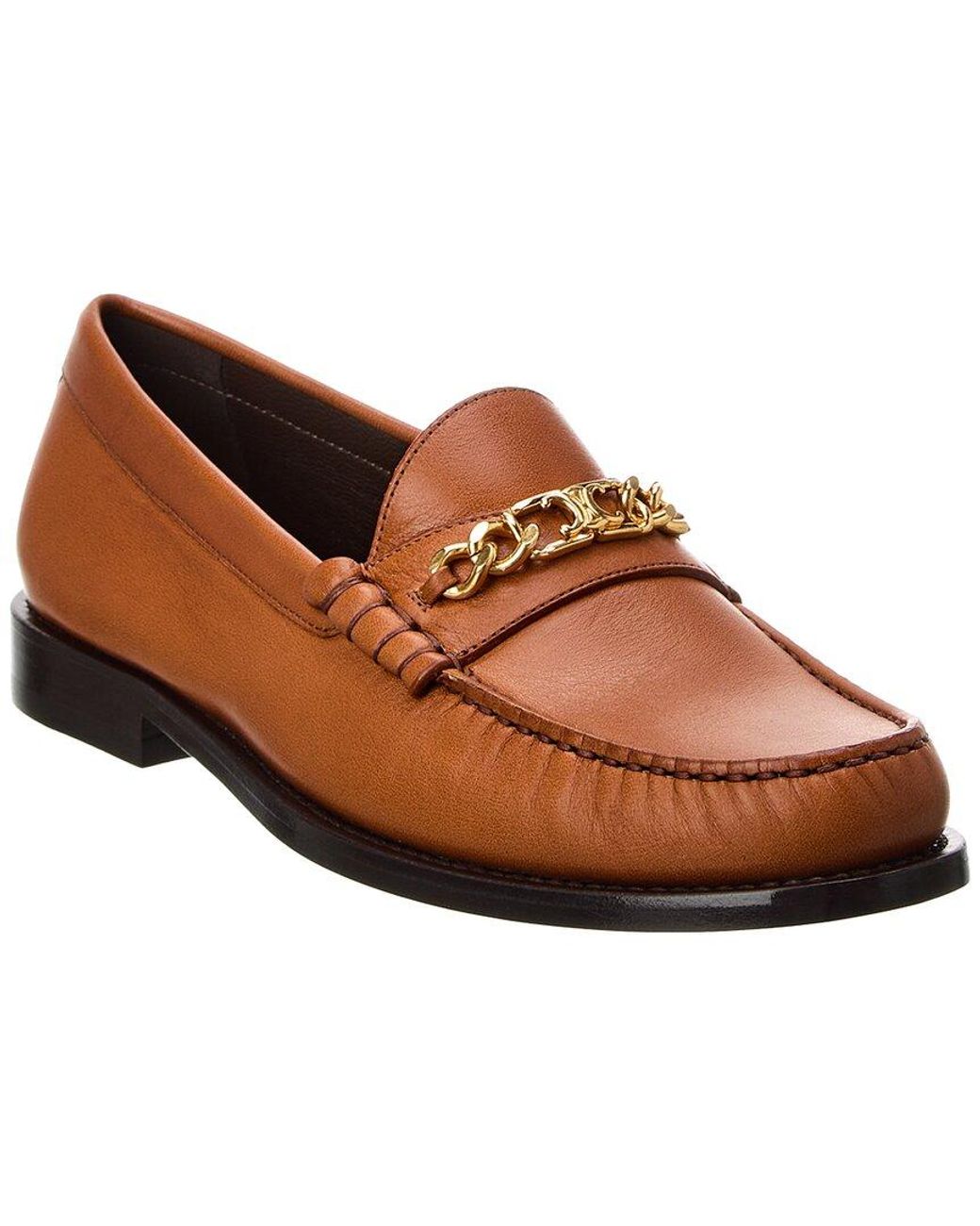 Celine Luco Chain Detail Leather Loafer in Brown | Lyst