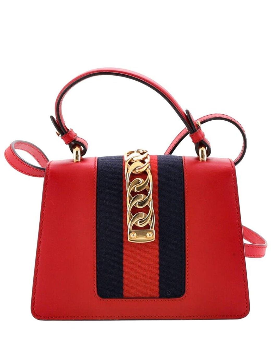 Gucci Red Leather Sylvie Top Handle Bag Mini (Authentic Pre-Loved)