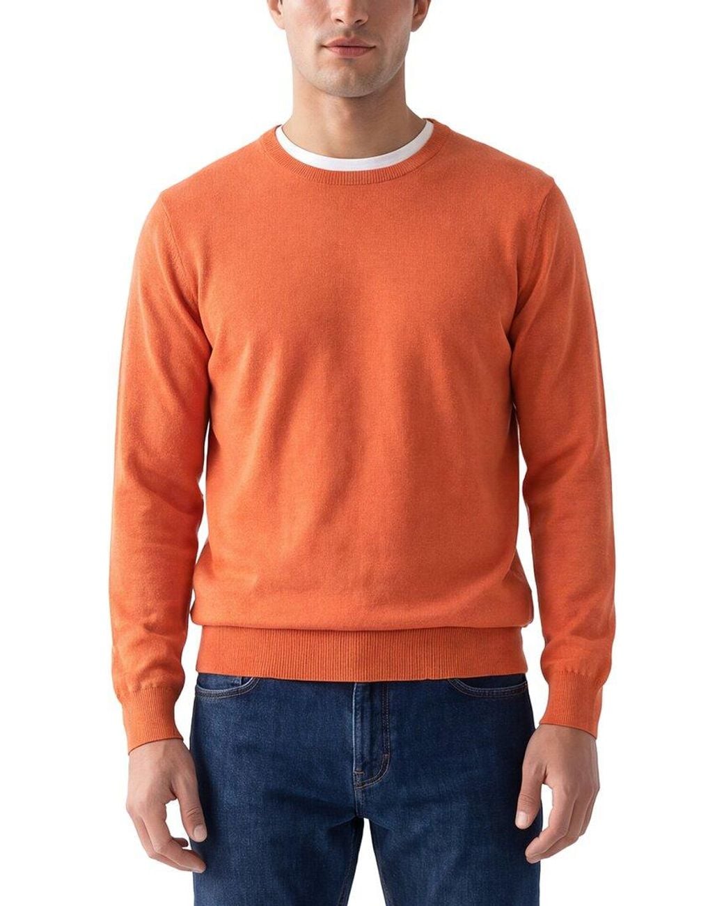 Gran Sasso Orange 100% Cashmere Crewneck Sweater for men