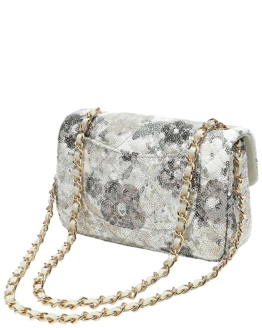 Tiffany & Fred Paris Gray Sequin & Leather Quilted Shoulder Bag