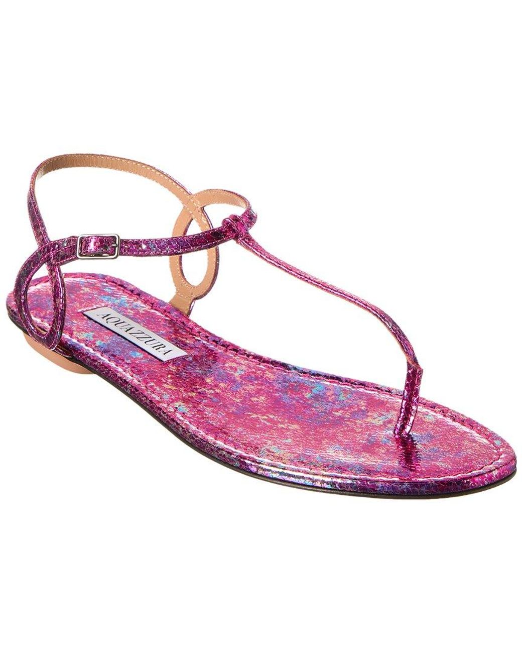 Aquazzura Pink Almost Bare Snake-Embossed Leather Sandal