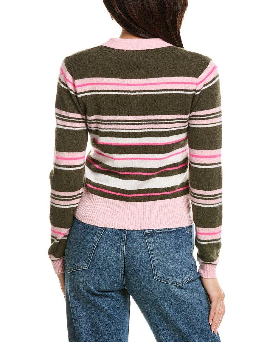 Brodie Cashmere Red Slim Fit Stripey Polo 100% Cashmere Sweater