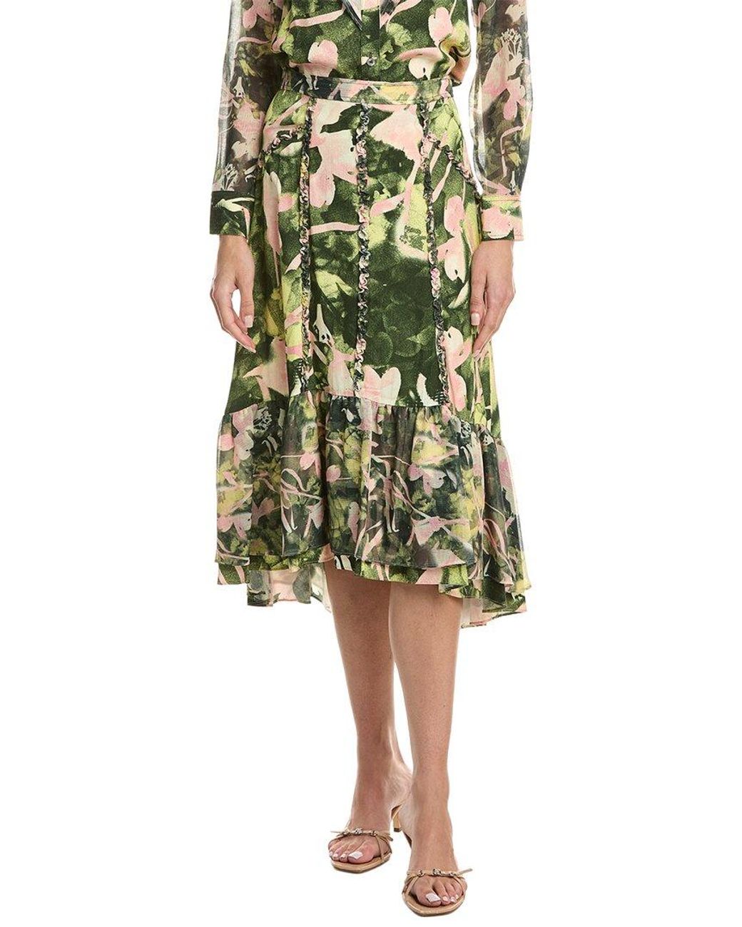 3.1 Phillip Lim Green Floating Iris Ruffle Skirt