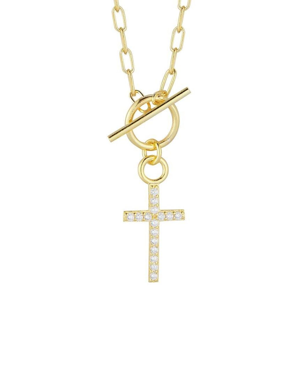 Glaze Jewelry Metallic 14k Over Silver Cz Cross Necklace