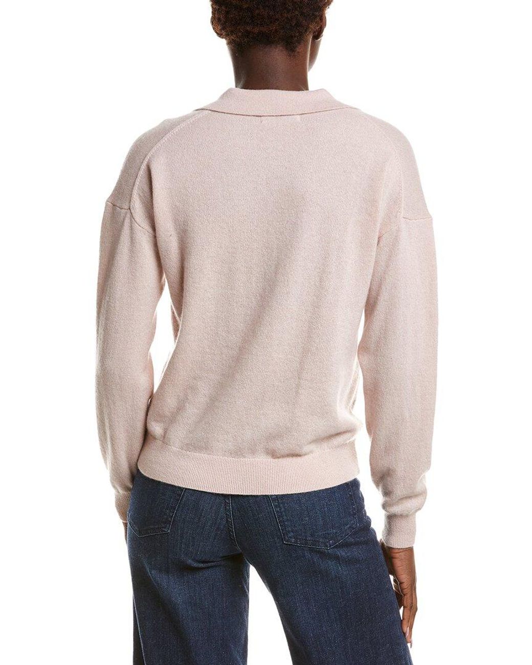 NAADAM White 100% Cashmere V-Neck Polo Sweater