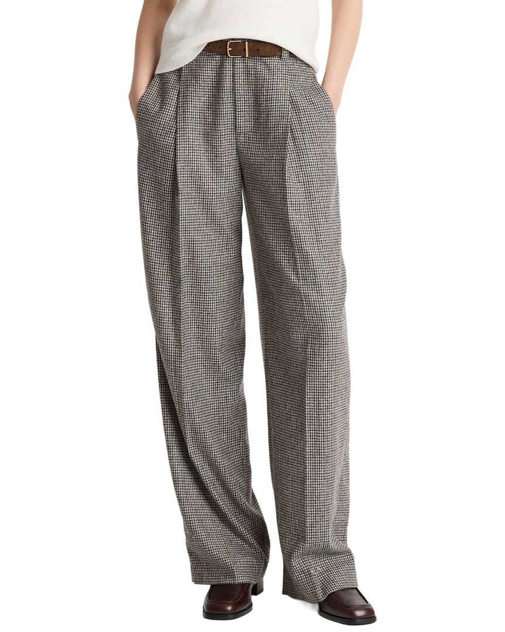 Vince Gray High Rise Wool Blend Houndstooth Wool-Blend Trouser