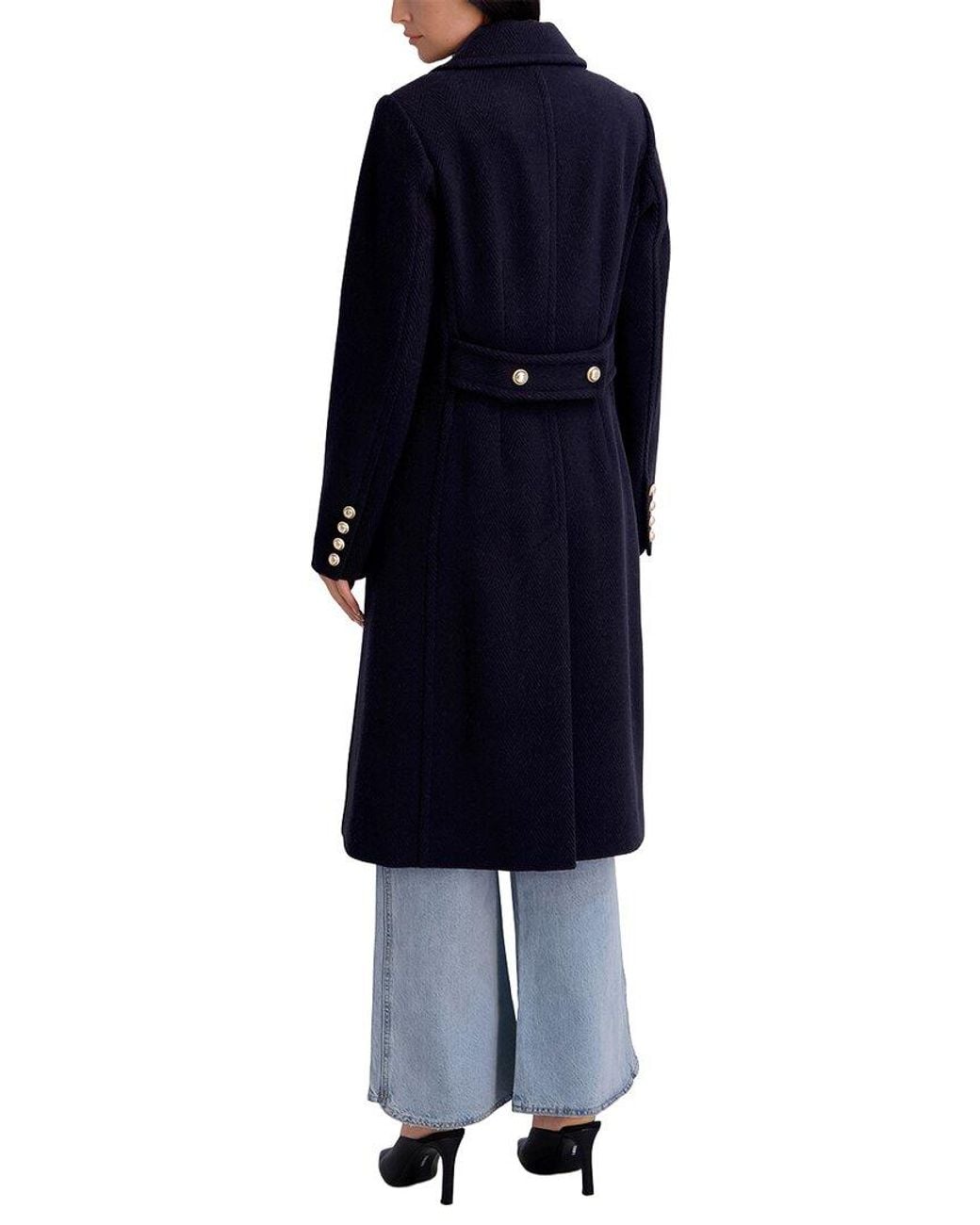 Kenneth Cole Blue Wool-Blend Long Jacket