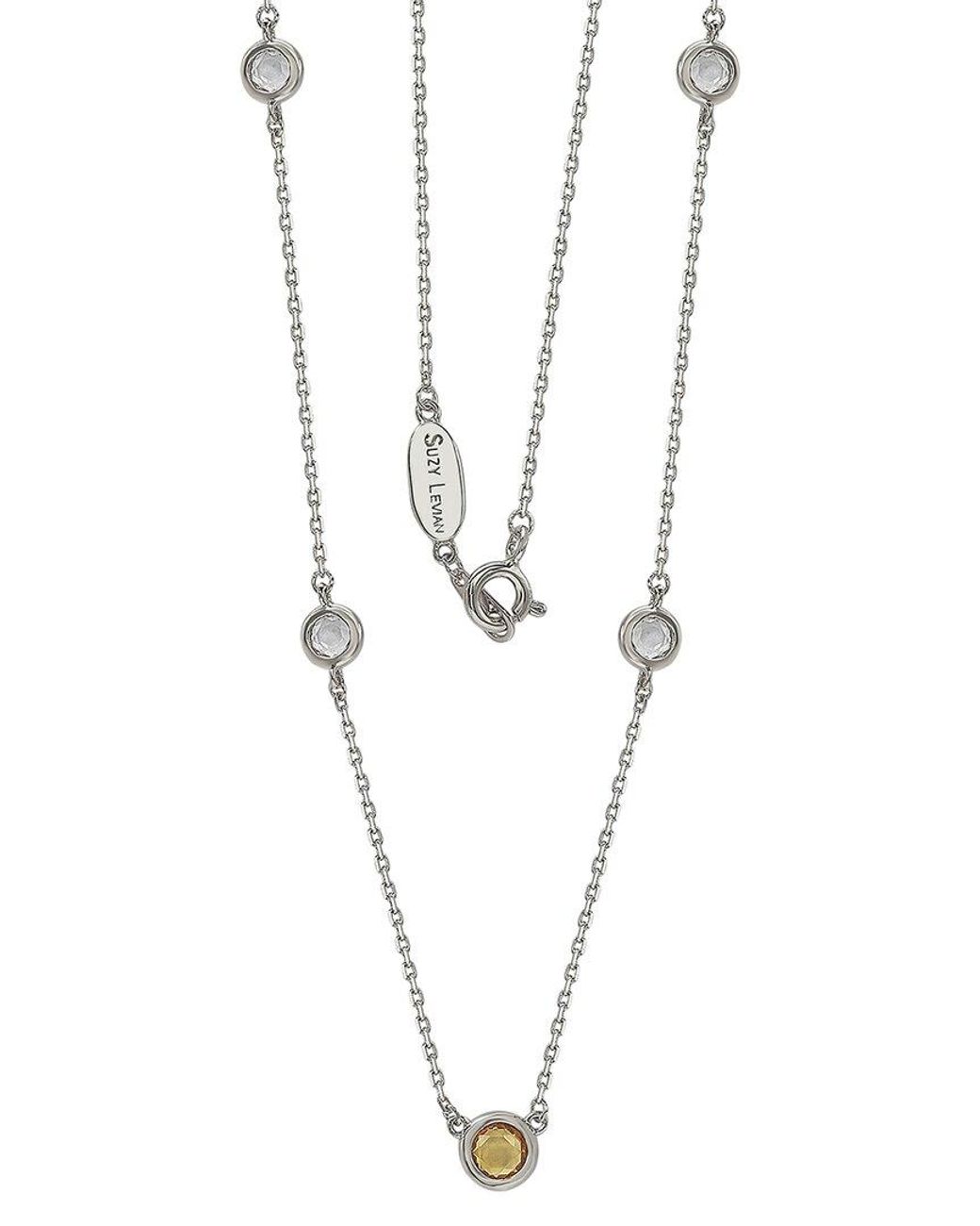 Suzy Levian White Silver 0.02 Ct. Tw. Diamond & Sapphire Necklace