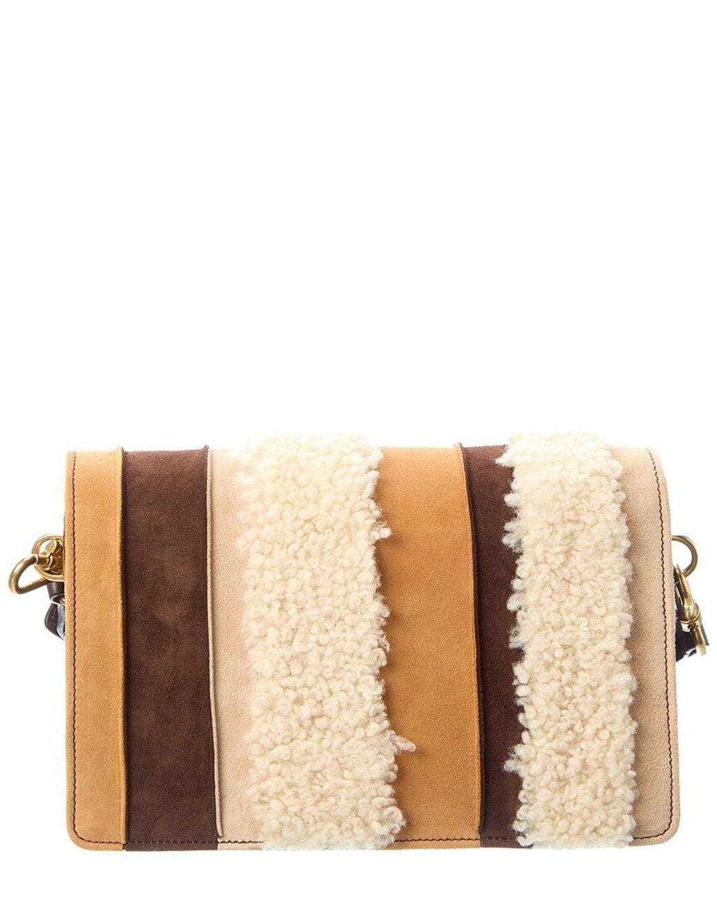Tod's Brown T Timeless Suede & Shearling Shoulder Bag