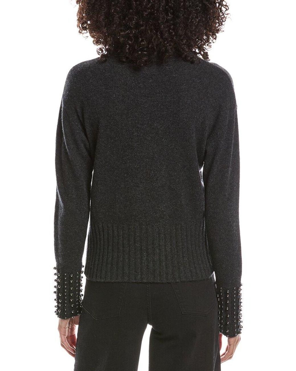 Brodie Cashmere Gray Ellie Pearl Detail Crewneck 100% Cashmere Sweater