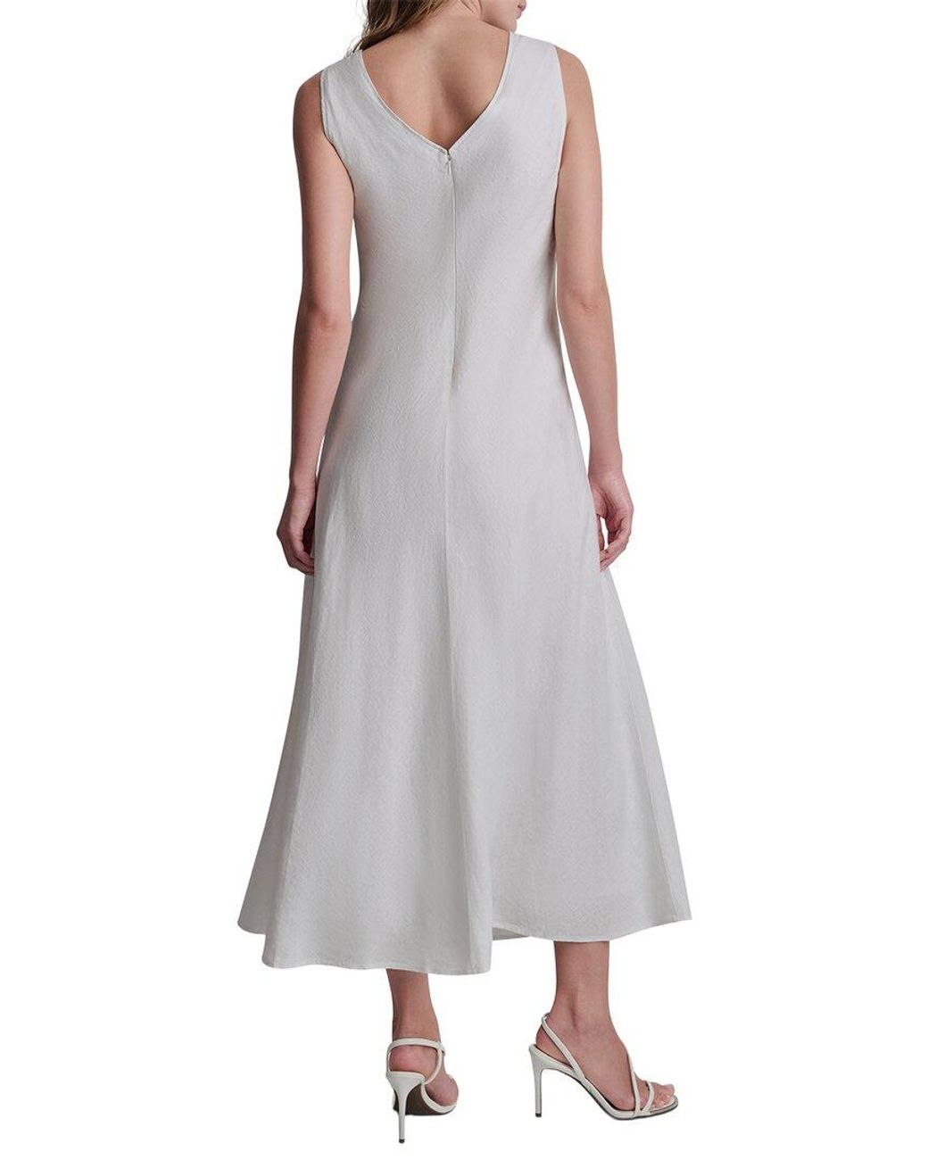 DKNY Gray V-Neck Fray Seam Linen Dress