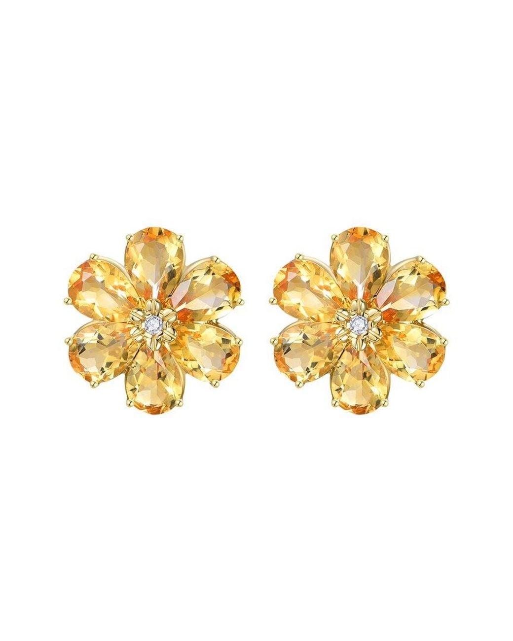 Nina Zhou Jewelry Metallic 14K 7.85 Ct. Tw. Diamond & Citrine Stud Earrings