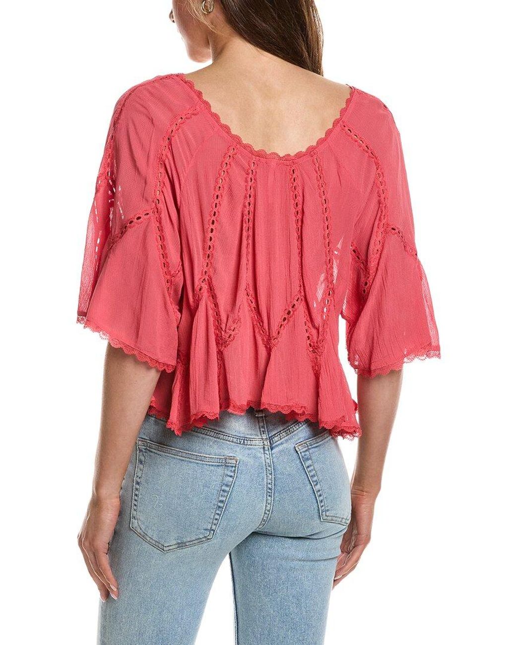 Free People Red Michelle Blouse