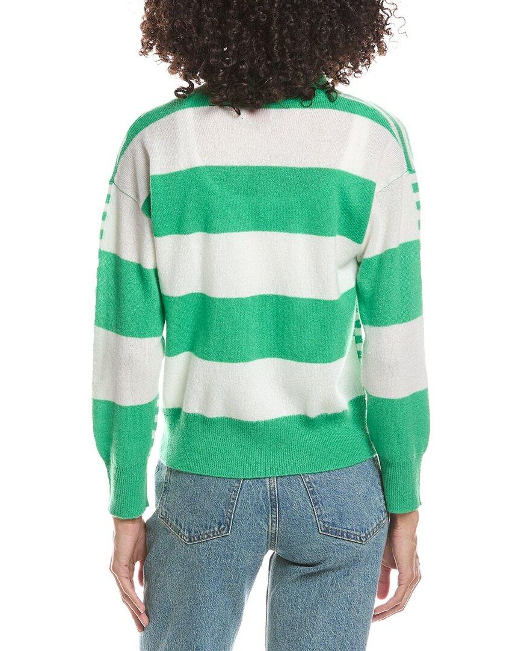 Brodie Cashmere Green Beach Stripe 100% Cashmere Cardigan