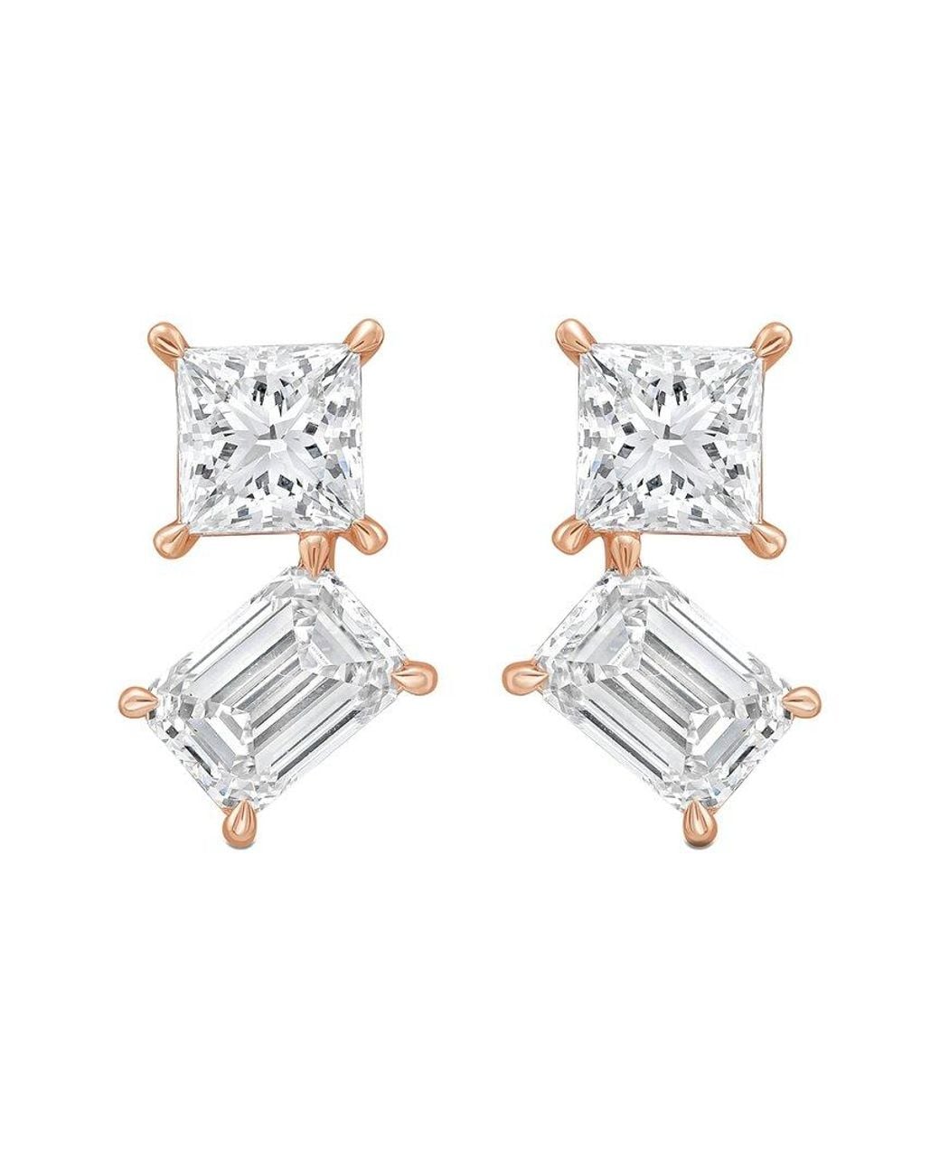 Diana M White Diana M. 14K Rose 3.00 Ct. Tw. Lab-Grown Diamond Two-Stone Earrings