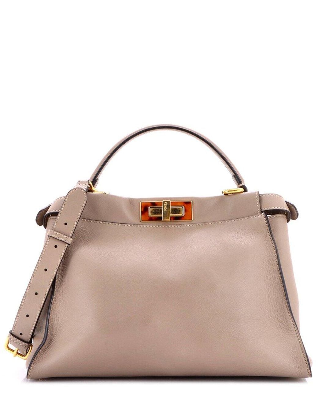 Fendi Brown Leather Peekaboo Bag With Tortoise Detail Regular (Authentic Pre- Loved)