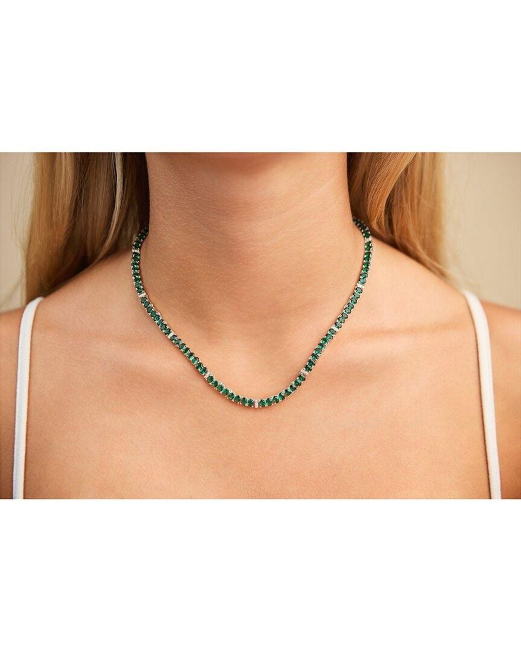 Sterling Forever Green Cz Ace Oval Tennis Necklace