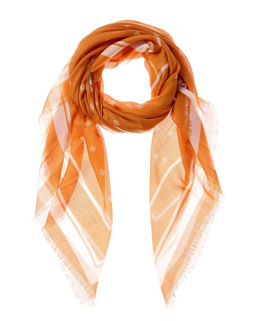 Givenchy Orange 4G Logo Blended Silk & Cashmere Scarf