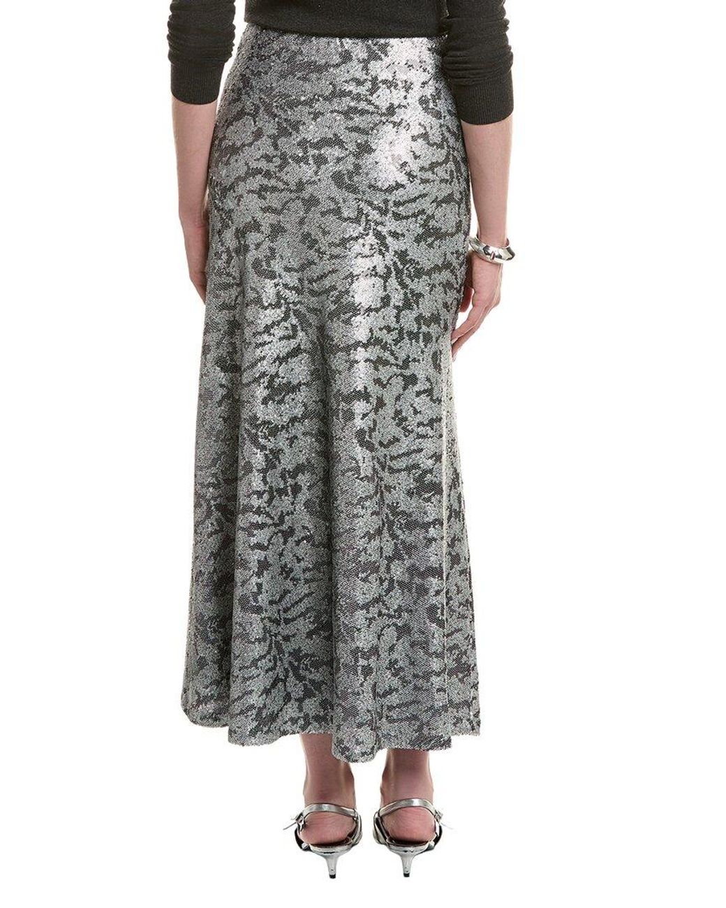Kenneth Cole Gray Sequin Side Zip Drama Maxi Skirt