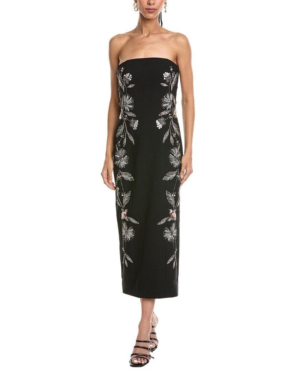 Cinq À Sept Black Floral Mixed Media Niles Midi Dress