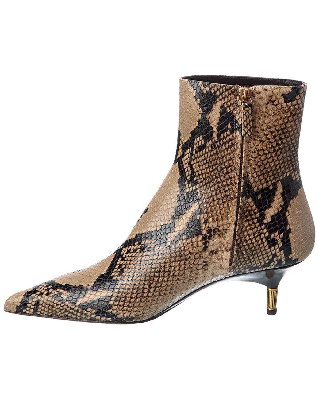 Khaite Brown Bella Python-Embossed Leather Bootie