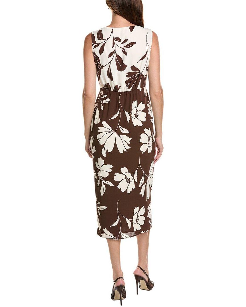 Anne Klein Brown Draped Midi Dress