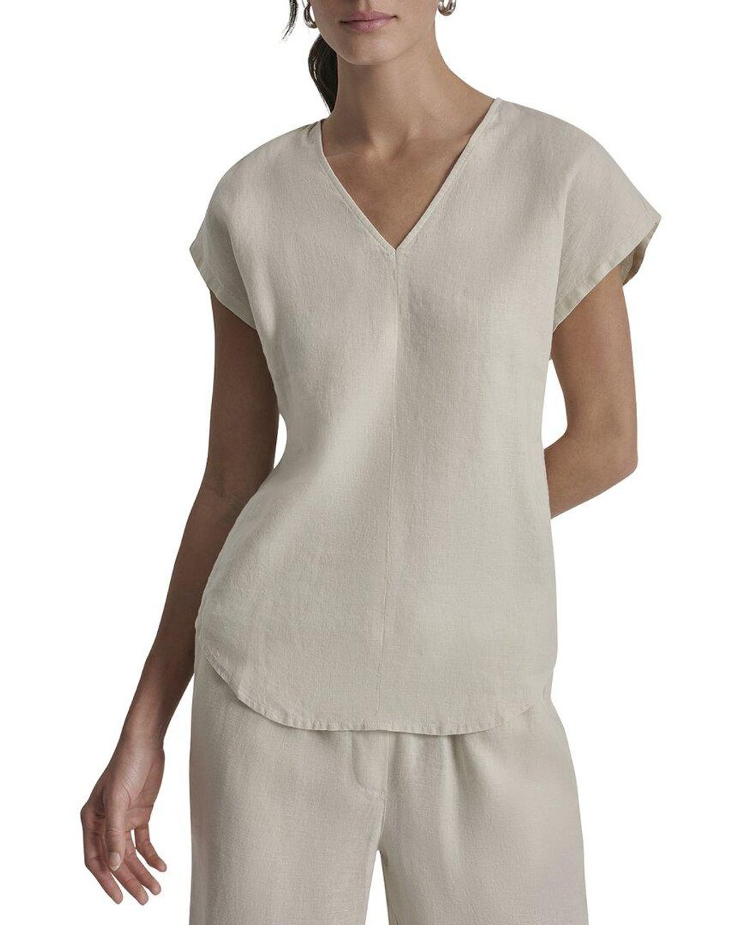 DKNY Gray Extended Sleeve Linen Top