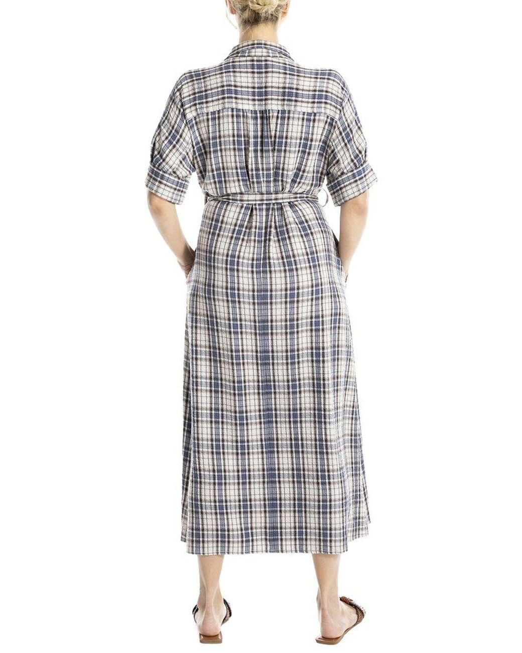 Max Studio Gray Large Roll Sleeve Belted Dress