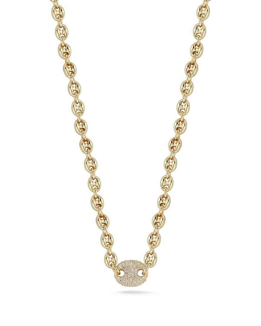 Chloe and Madison Metallic 14k Over Silver Cz Mariner Link Choker Necklace