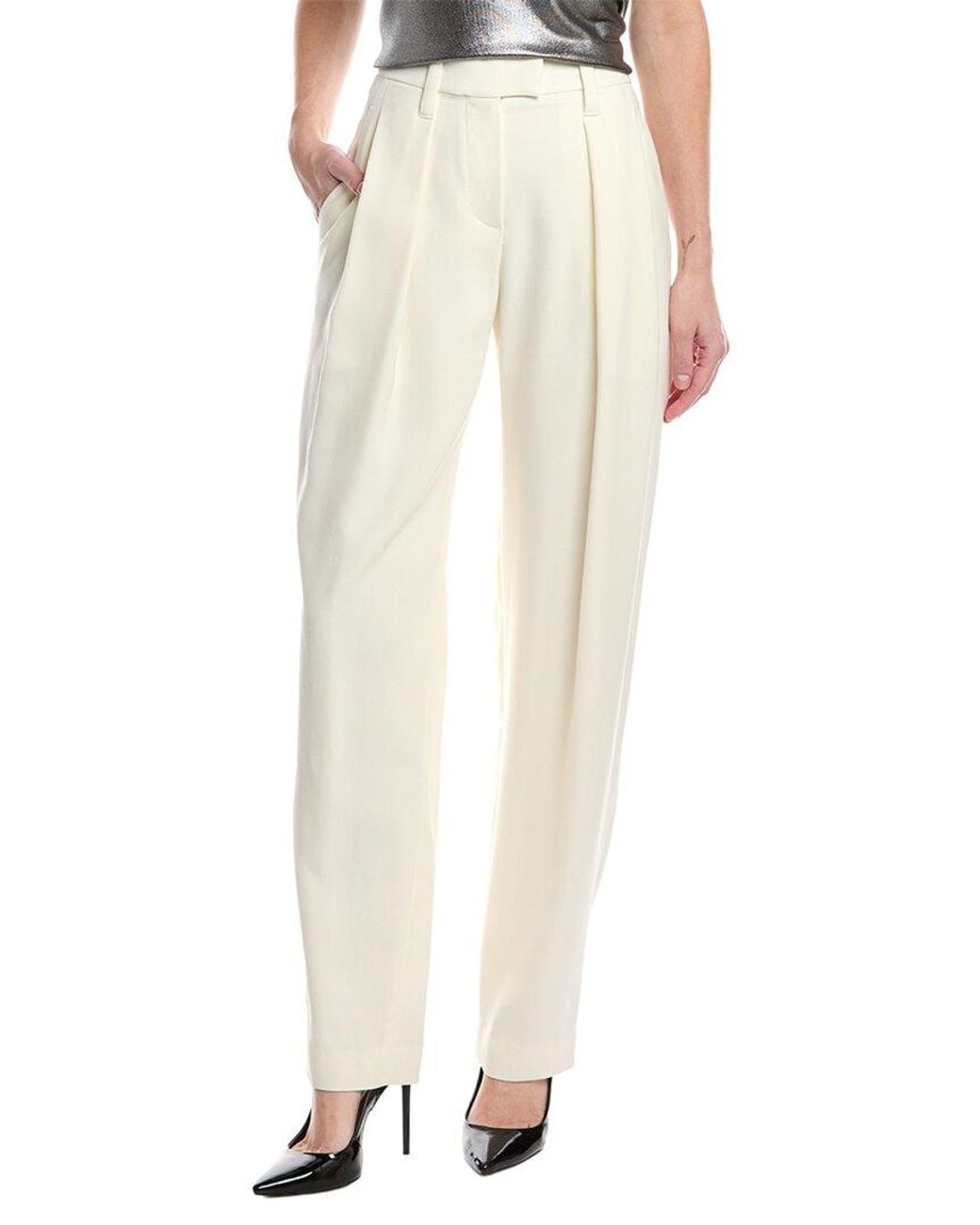 Brunello Cucinelli Natural Pleated Wool-Blend Pant