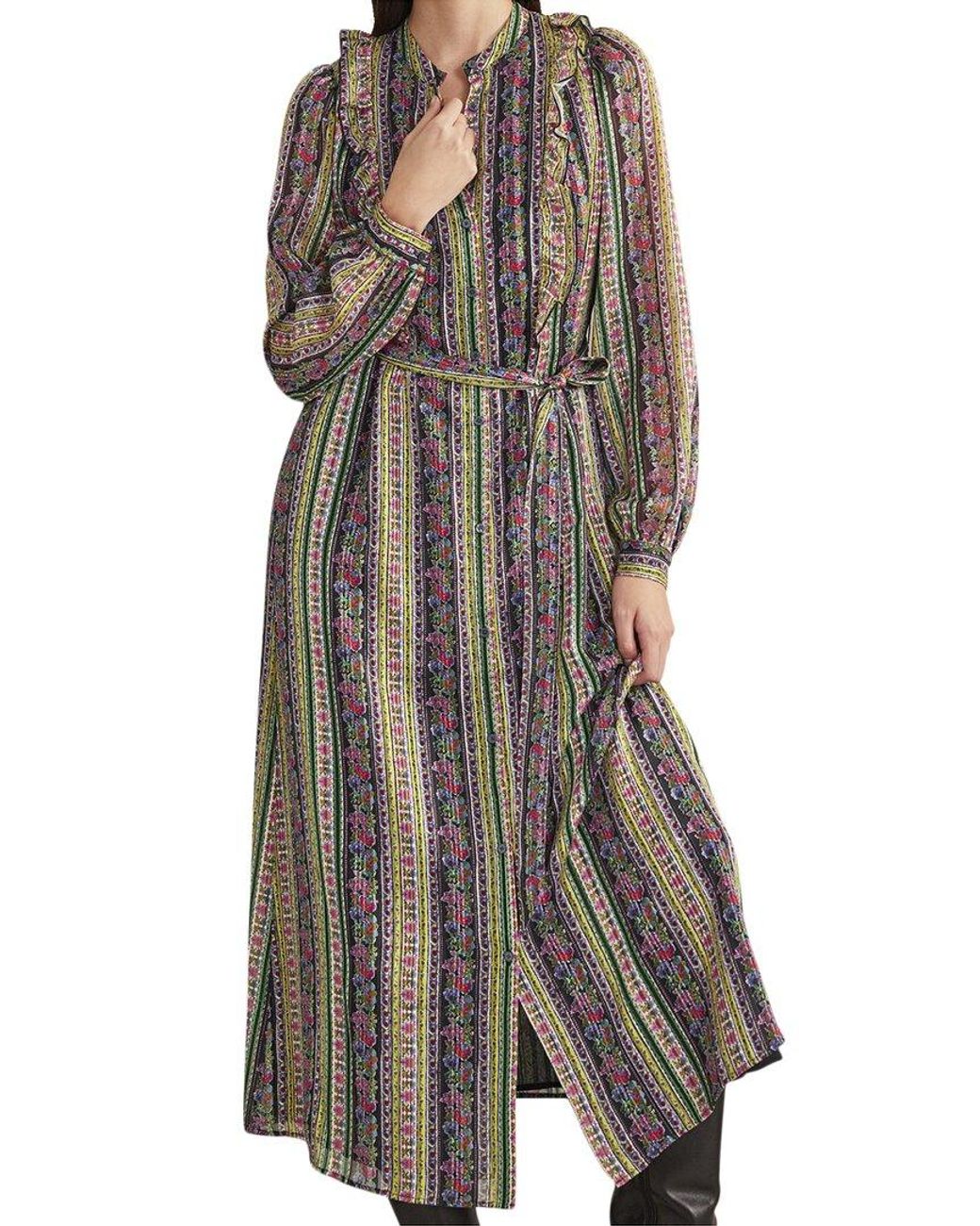 Boden Brown Ruffle Metallic Midi Dress