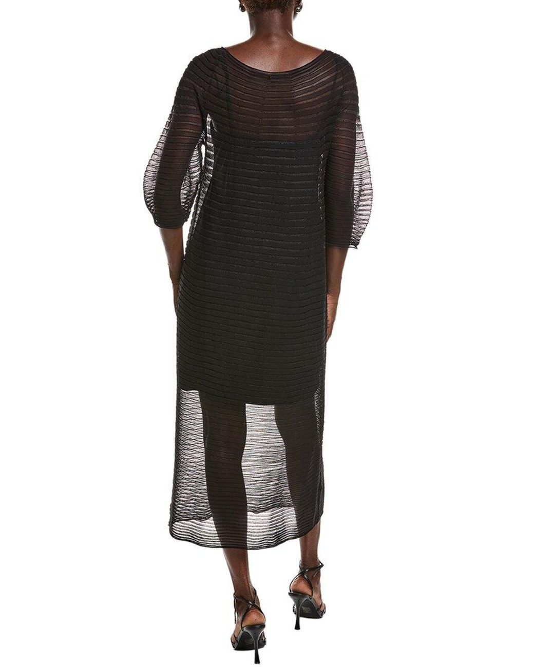 Lafayette 148 New York Black Crepe Sheer Pleat Silk-blend Dress