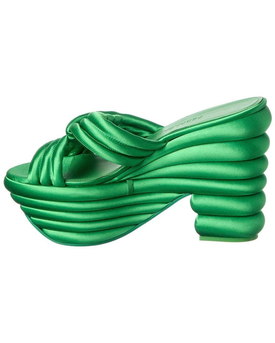 Ferragamo Green Woven Satin Sandal