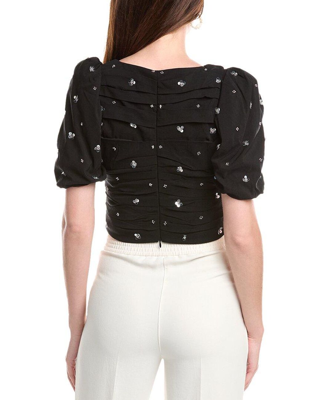 Endless Rose Black Embellished Pleated Top