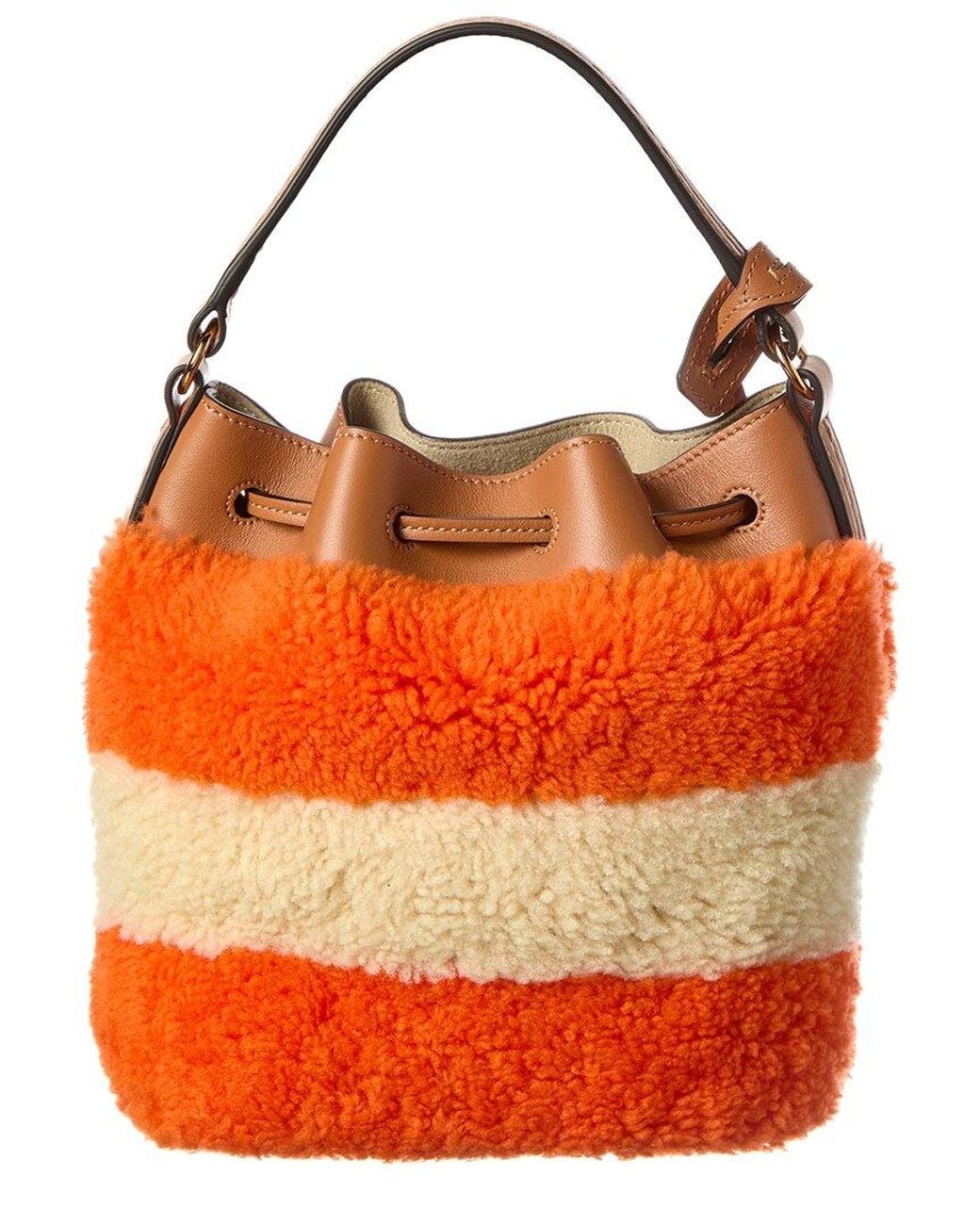 Tod's Orange Logo Fleece & Leather Bucket Bag