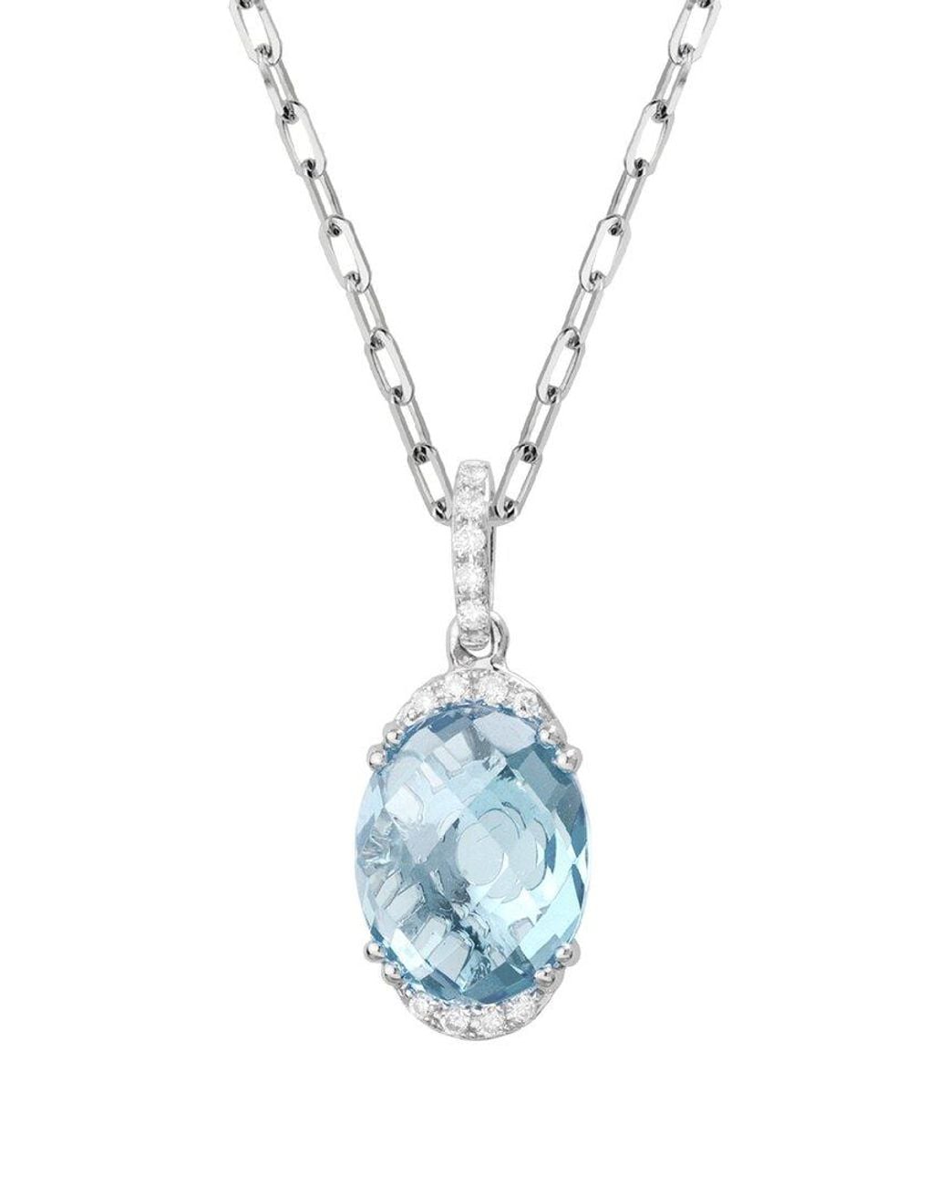 Gemstones Blue 14k Diamond .06 Ct. & 2.51 Ct. Aquamarine Pendant Necklace