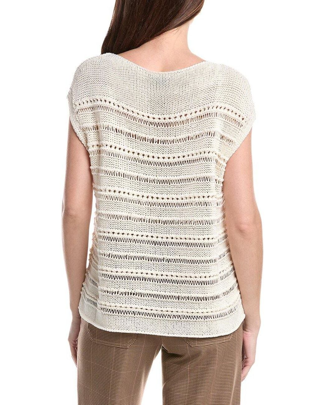 Lafayette 148 New York White Bateau Neck Open Stitch Pullover