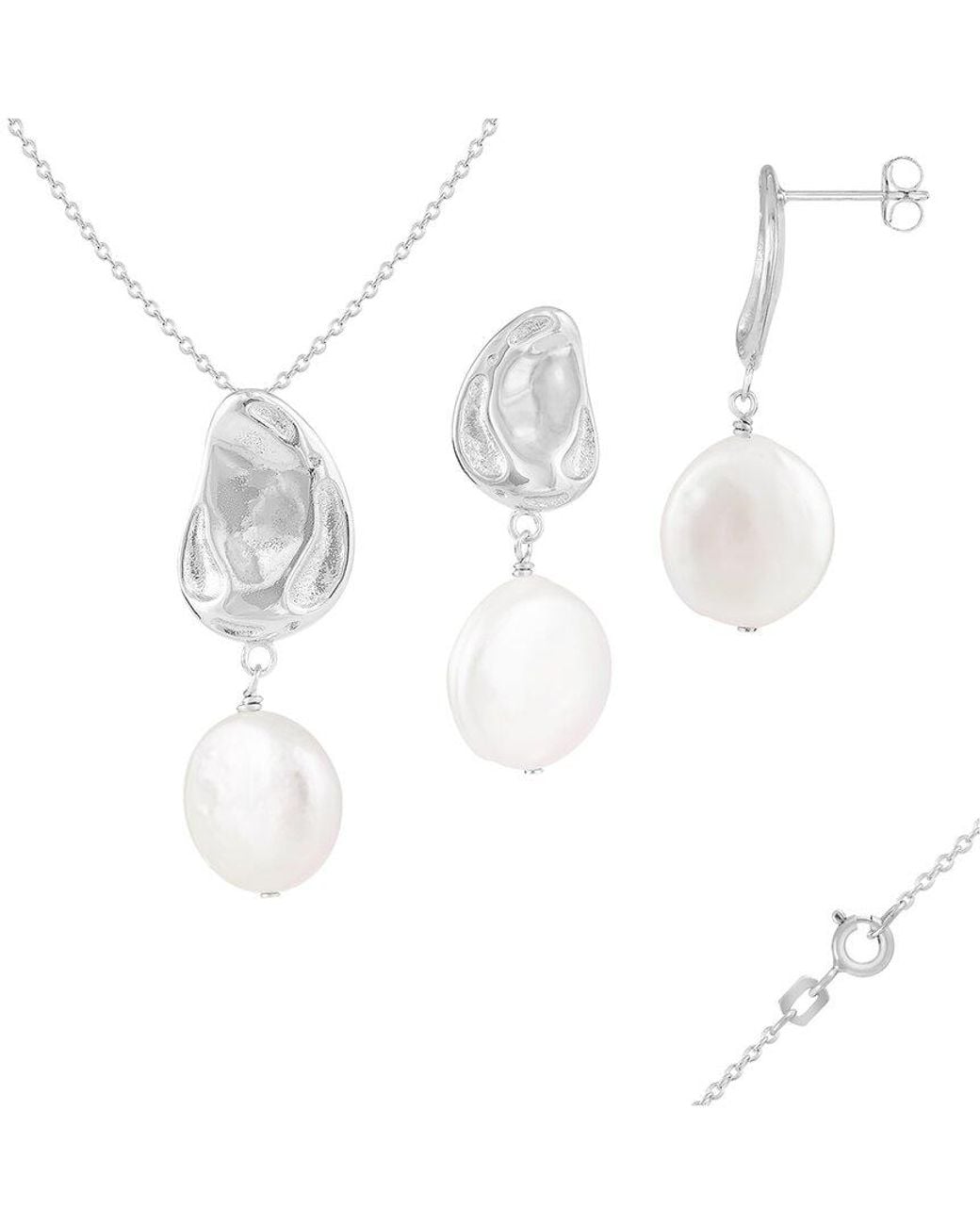 Splendid White 9-10Mm Pearl Necklace & Earrings Set