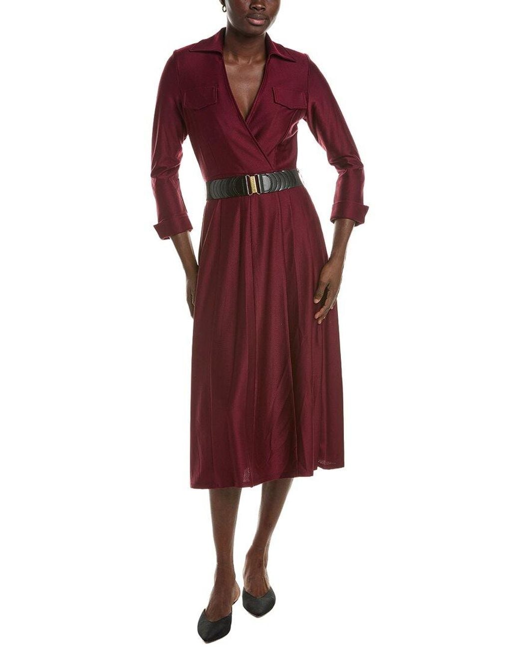 Maison Tara Red Long Sleeve Midi Dress
