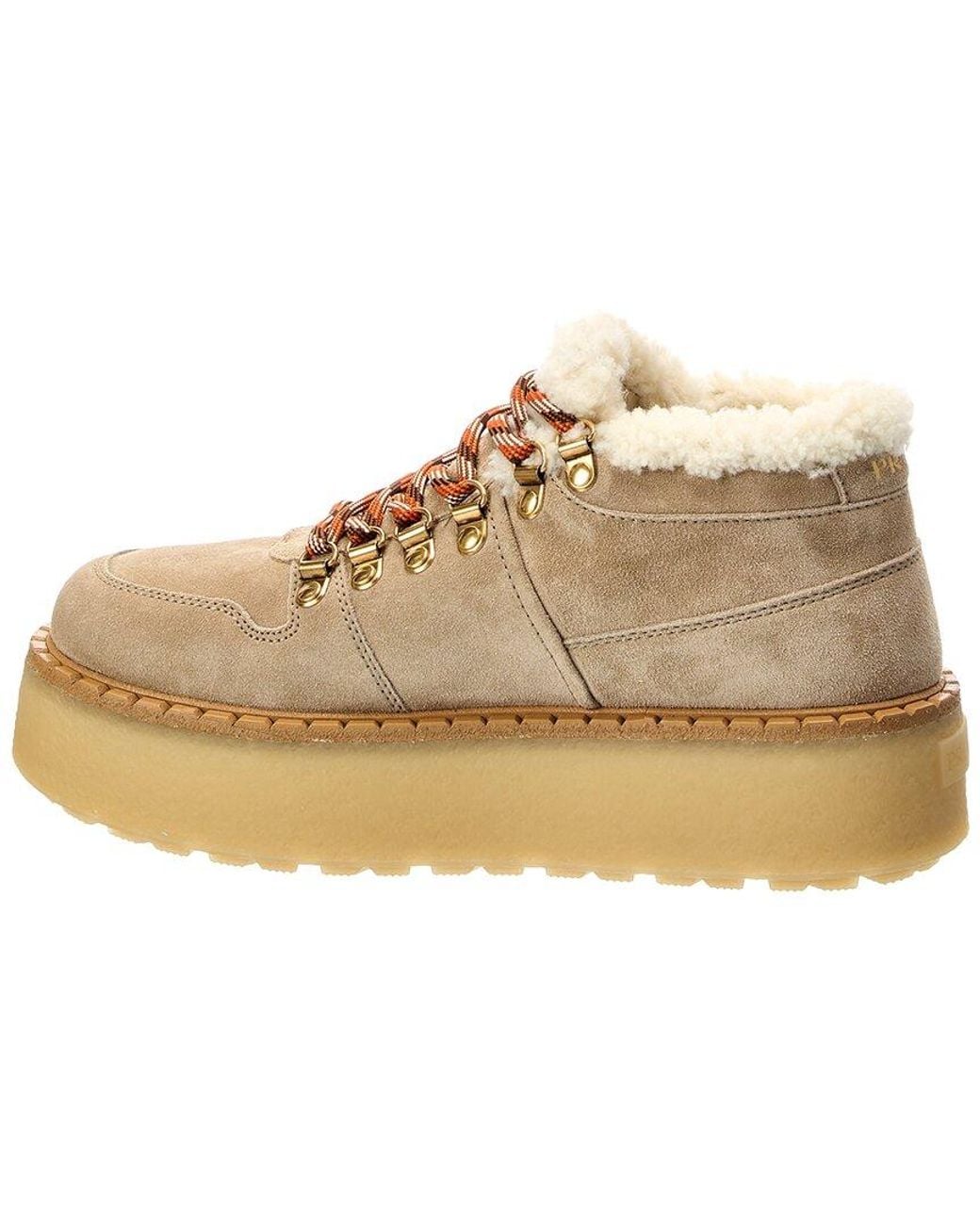 Prada Natural Suede & Shearling Platform Boot