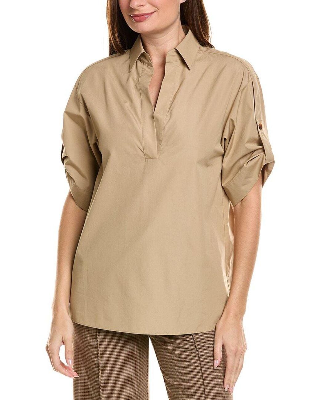 Lafayette 148 New York Natural Tab Sleeve Popover Shirt