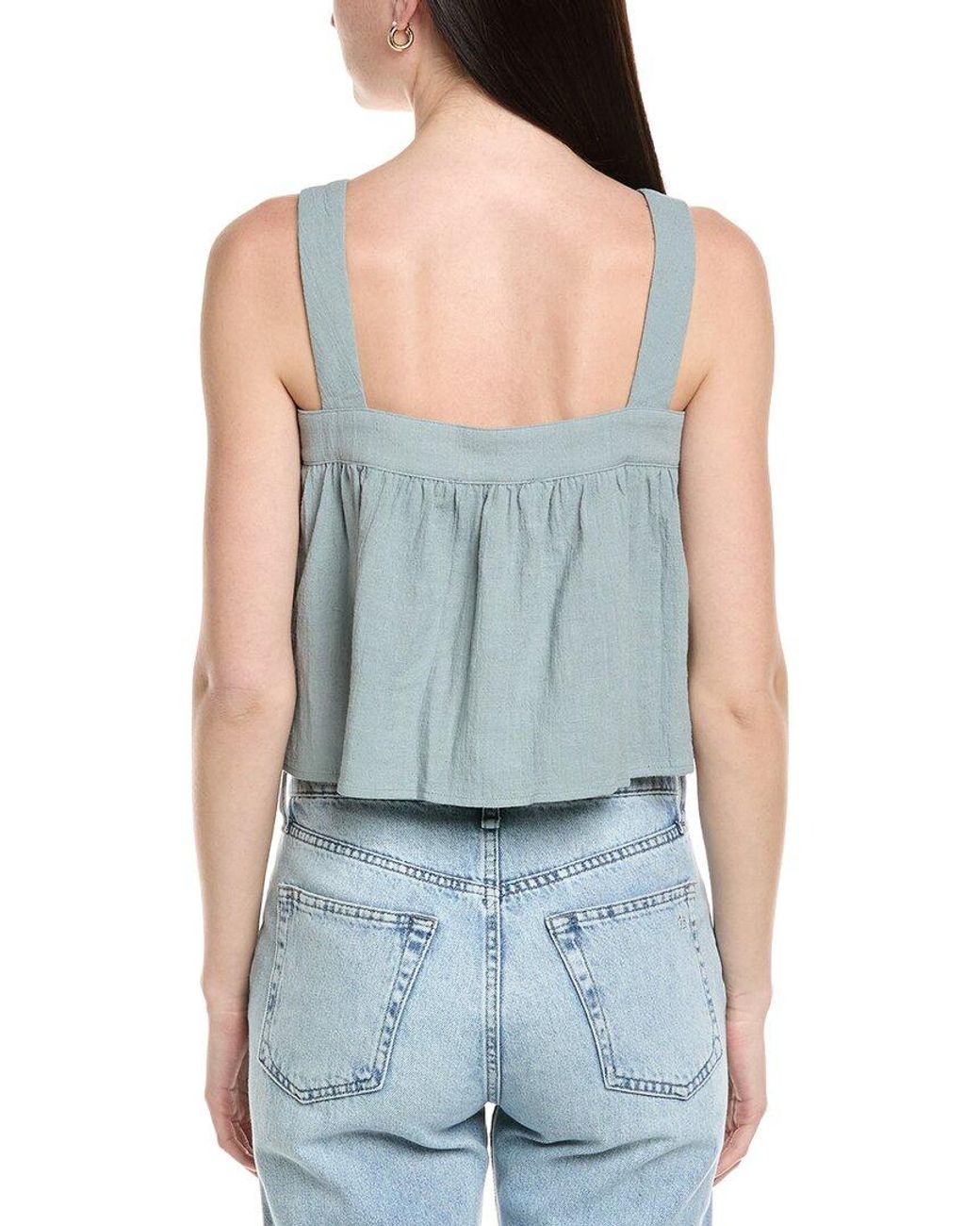 Seraphin Blue Textured Linen-Blend Top