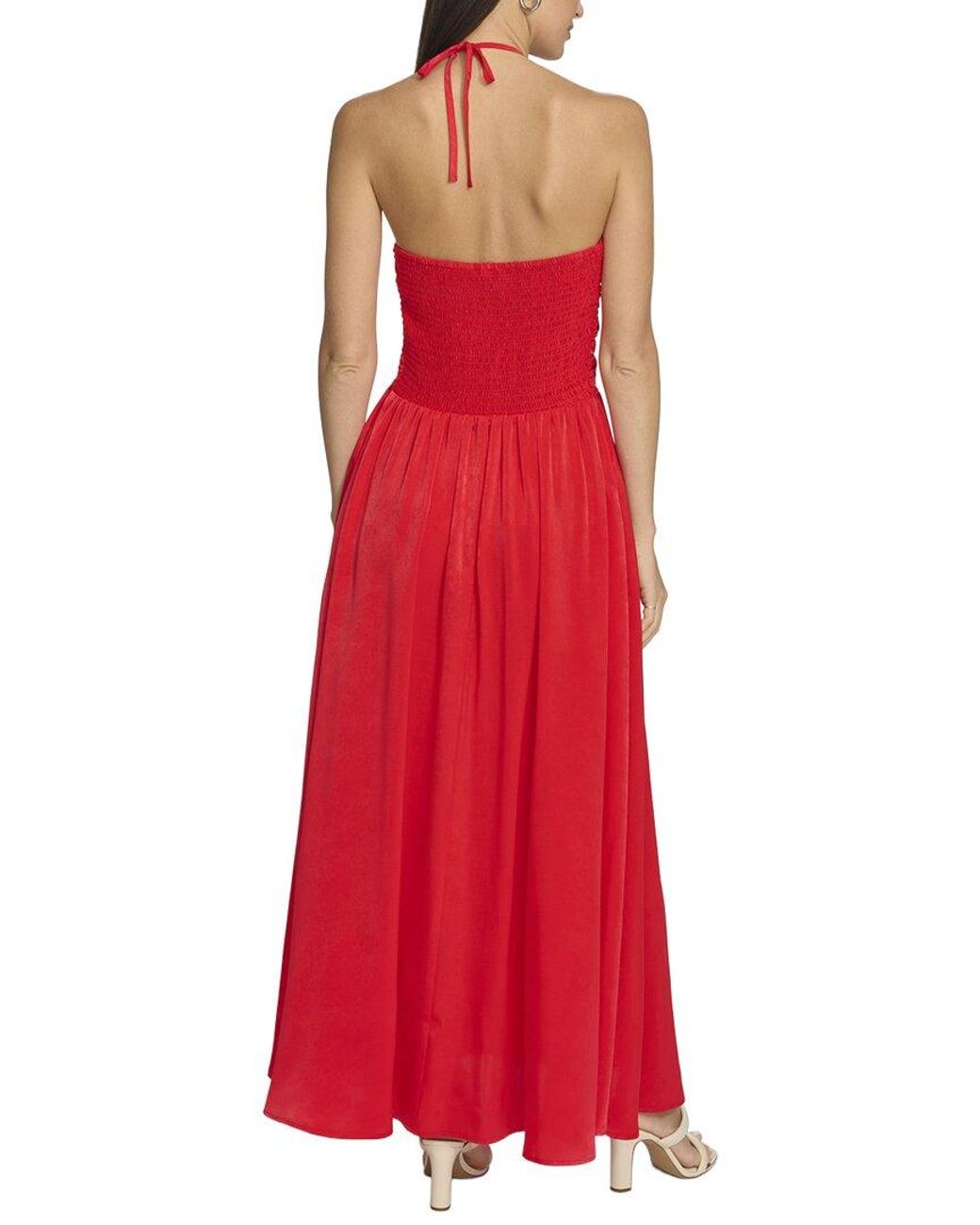 DKNY Red Satin Ruch Front Midi Dress