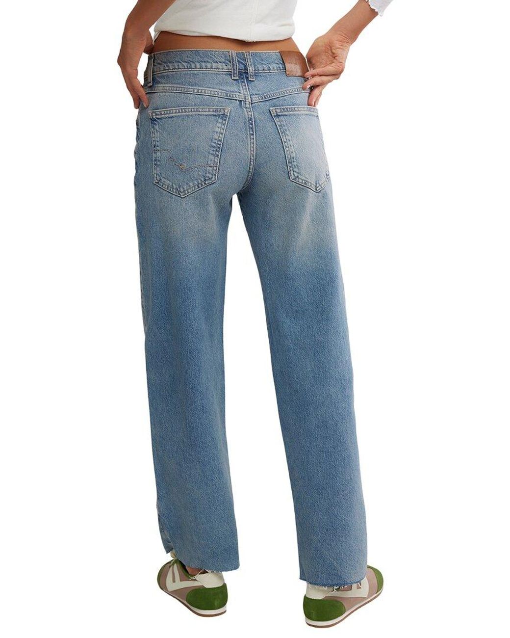 Free People Blue Risk Taker Mid-Rise Mantra Straight Jean