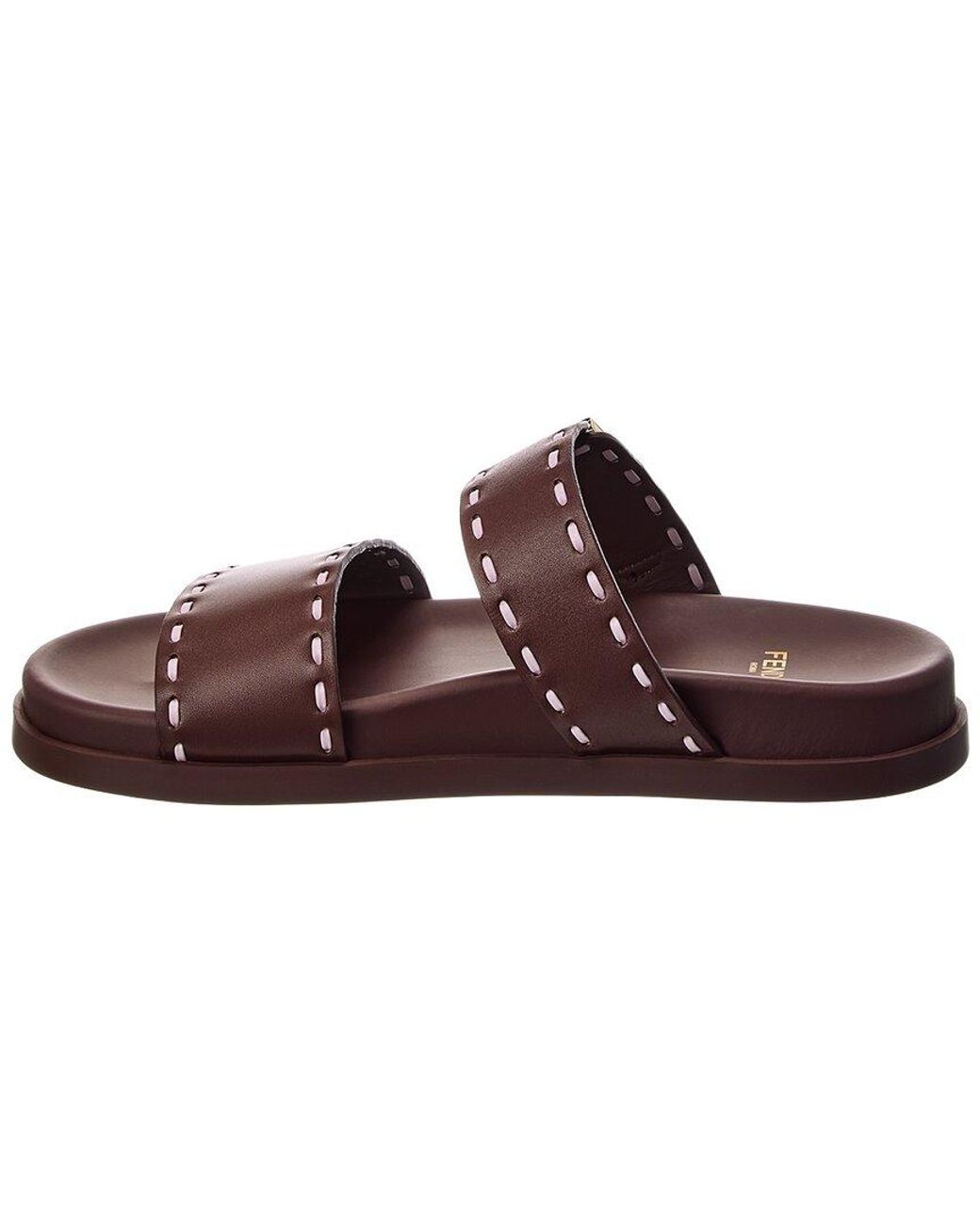 Fendi Brown Logo Leather Sandal