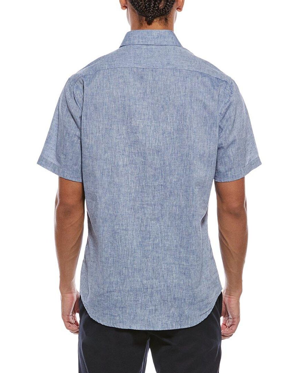 Tailorbyrd Blue Yarn Dyed Melange Linen-Blend Shirt for men