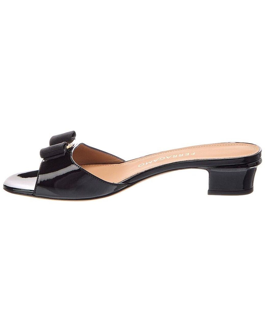 Ferragamo Black Vara Bow Patent Sandal