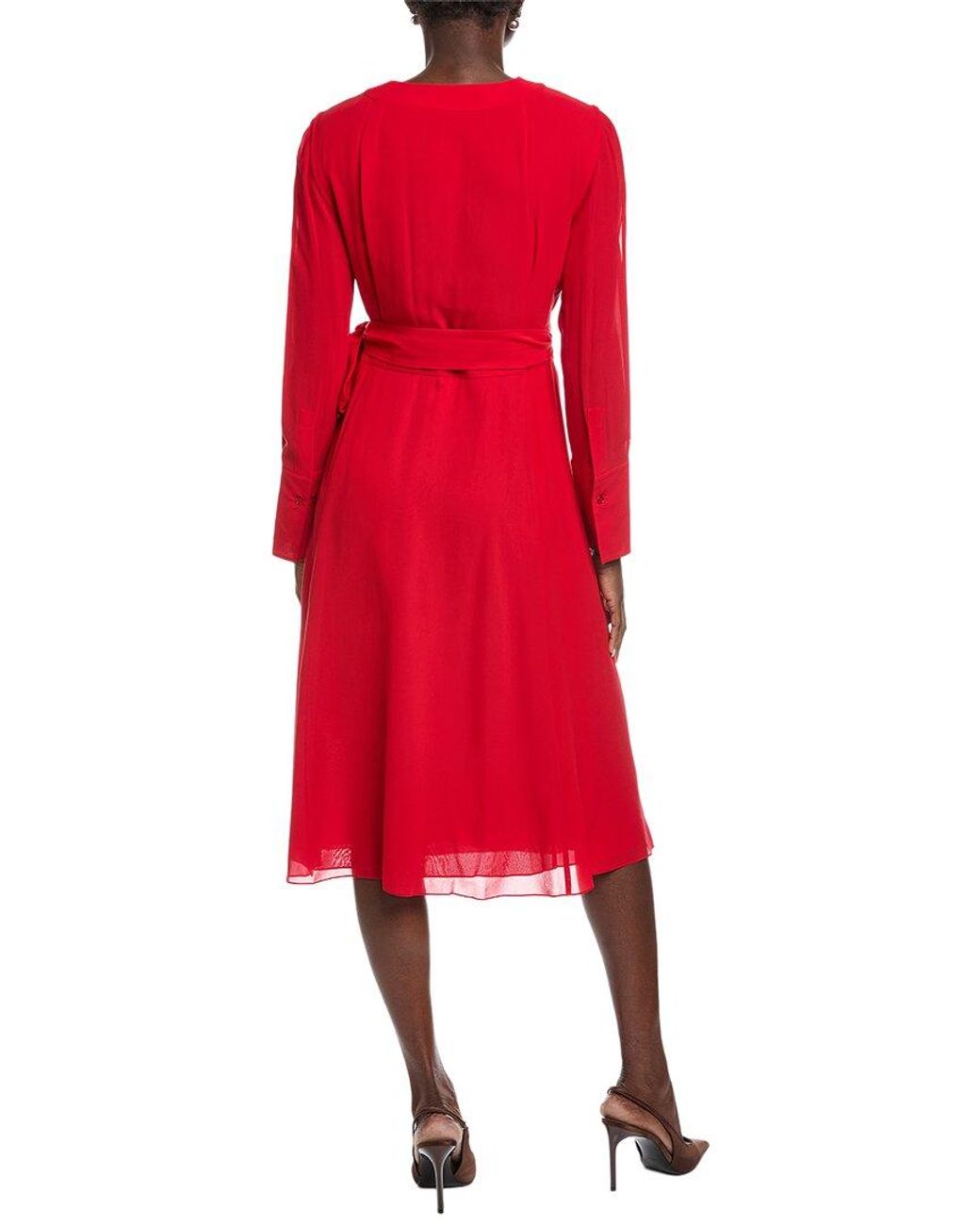 Akris Red Silk Midi Wrap Dress
